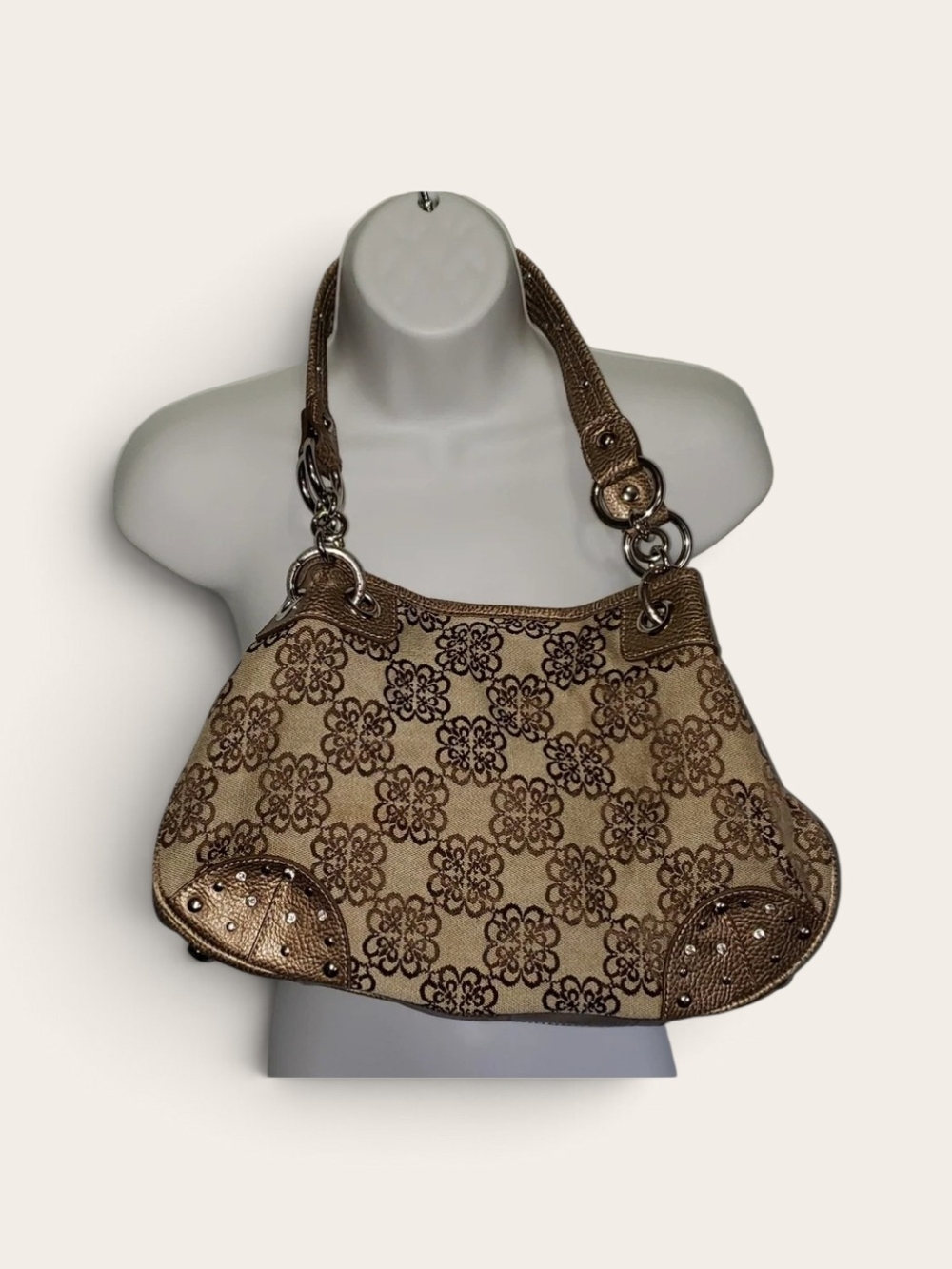 Kathy Van Zeeland Women’s Floral Canvas Tote Bag with Metallic Brown Trim